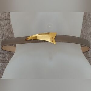 Vintage Calderon Taupe Leather Belt with Goldtone Buckle Size Medium